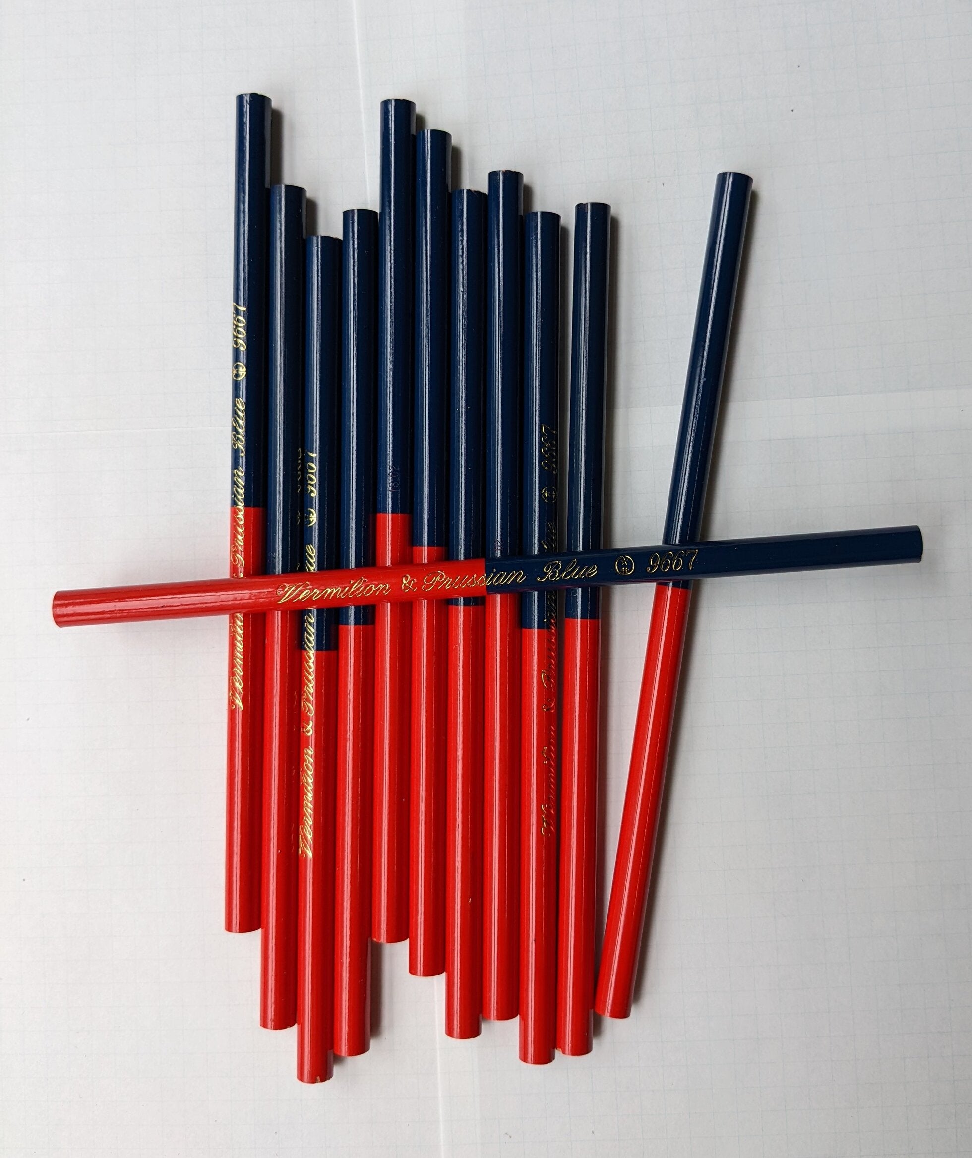 Prussian Blue and Vermillion Pencils / Box of 12