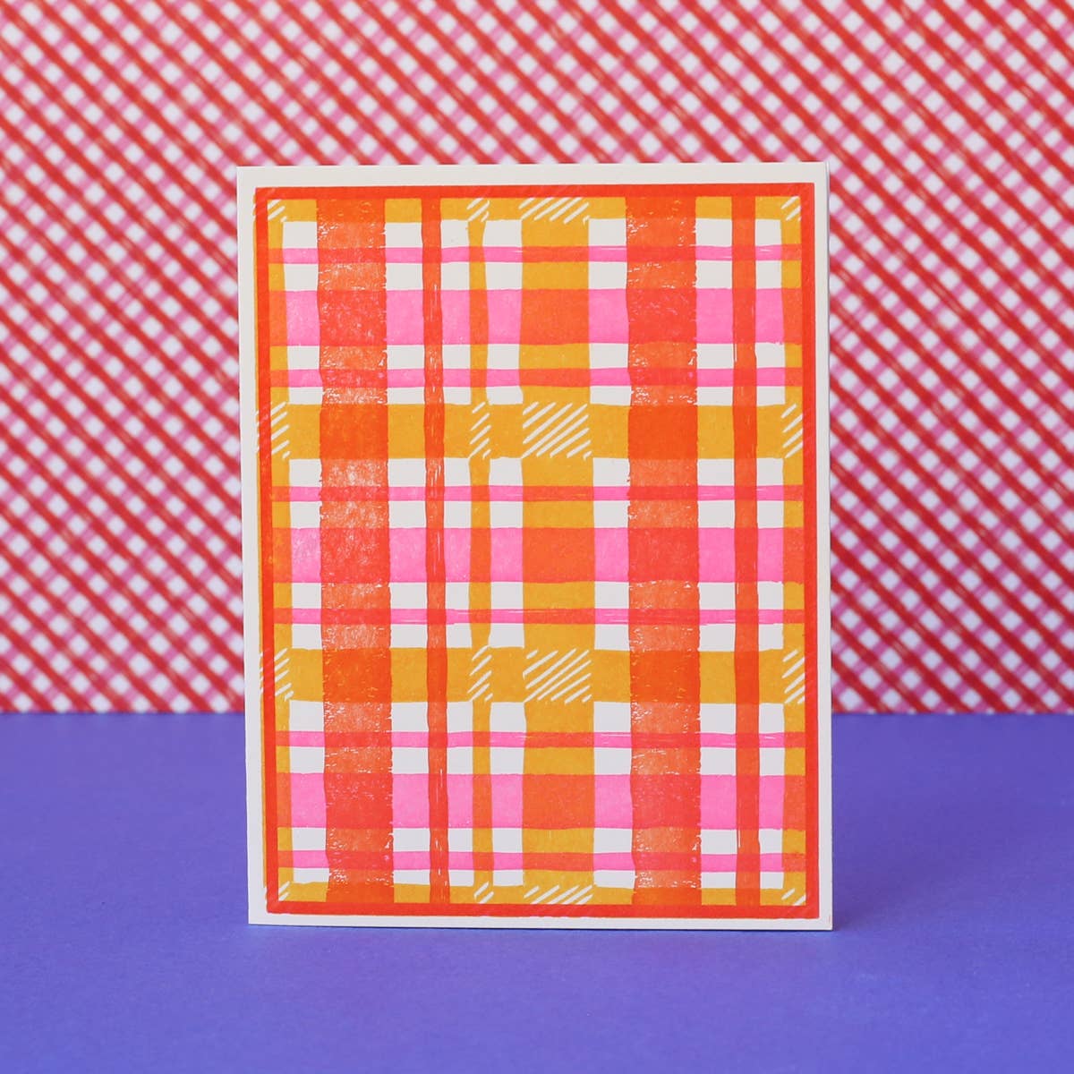 Woodcut Plaid (Pink) Letterpress Card- Boxed Set of Six