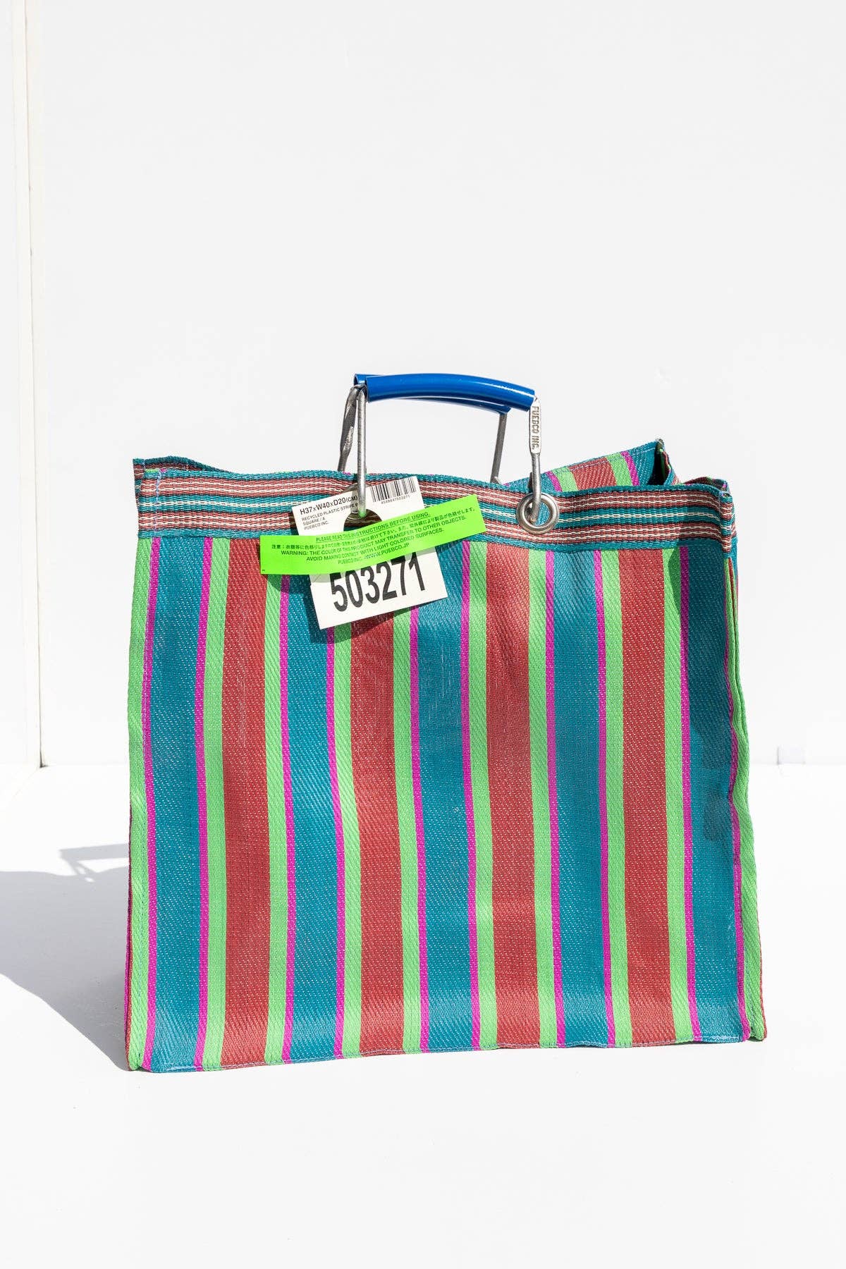 Square Recycled Plastic Stripe Bag