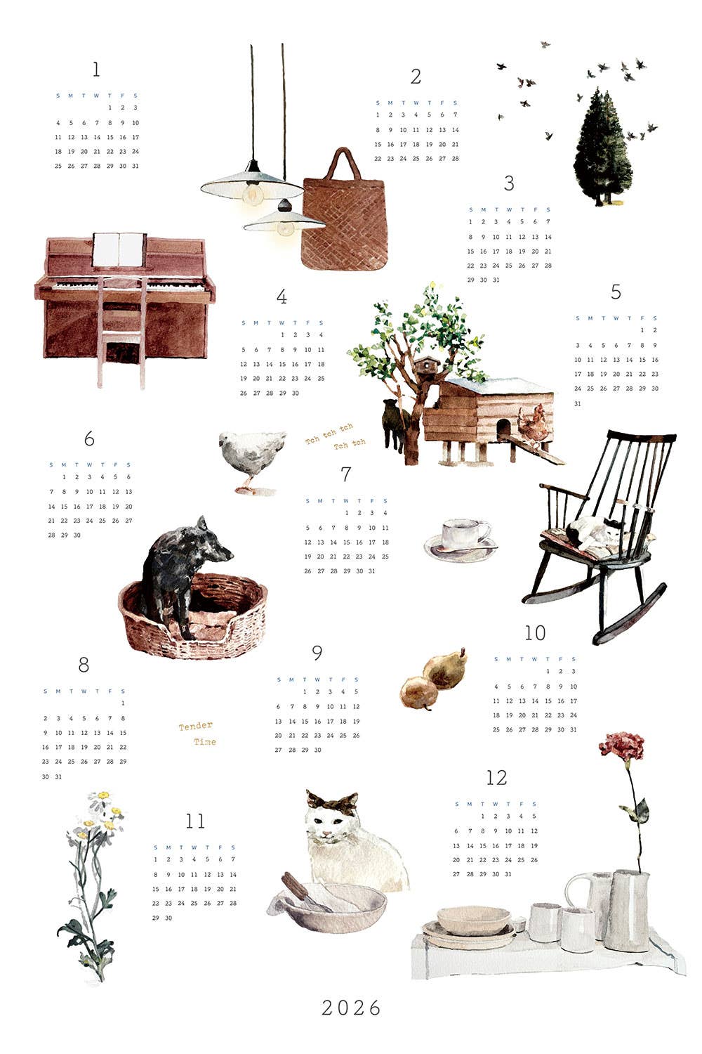 2026 Linen Calendar Tender Time