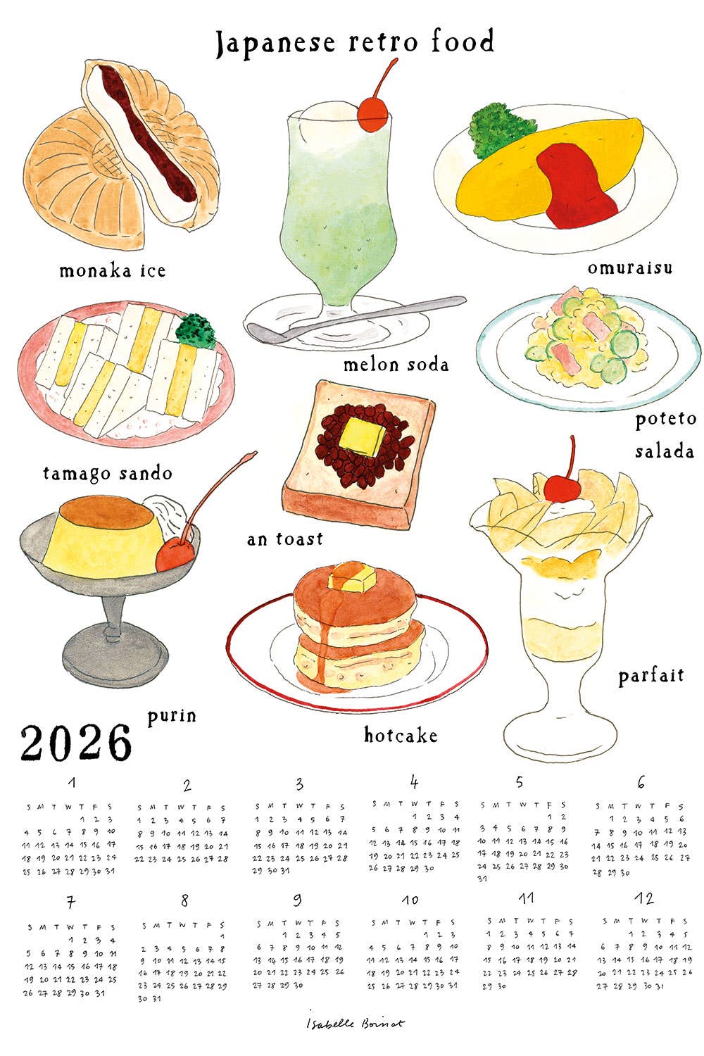 2026 Linen Calendar by Isabelle Boinot / Japanese Retro Food