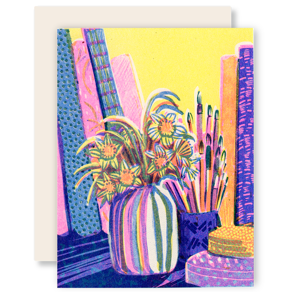 Still Life with Books and Flowers #3 Risograph Card