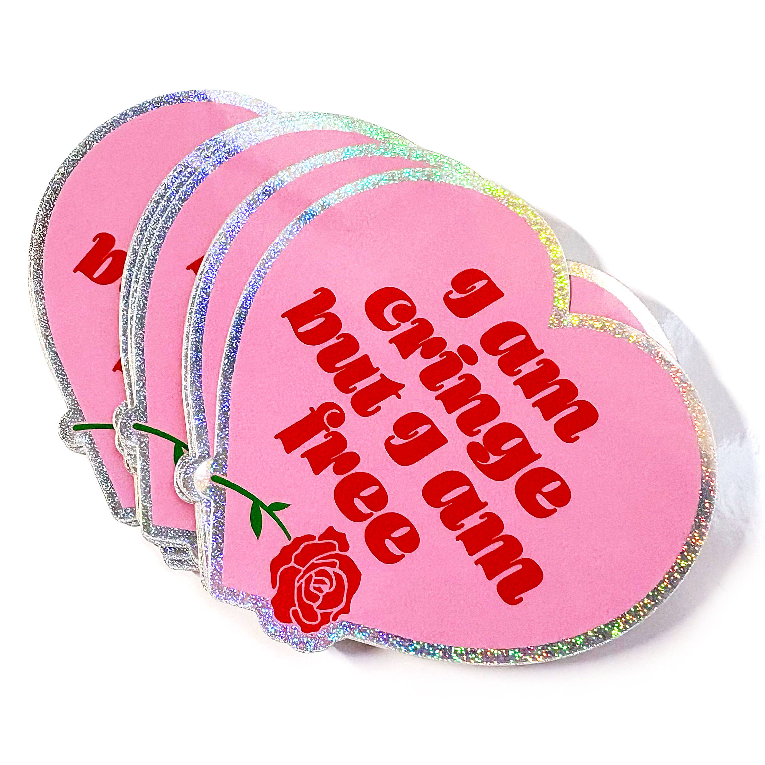 I Am Cringe But I Am Free Heart Shaped Glitter Sticker