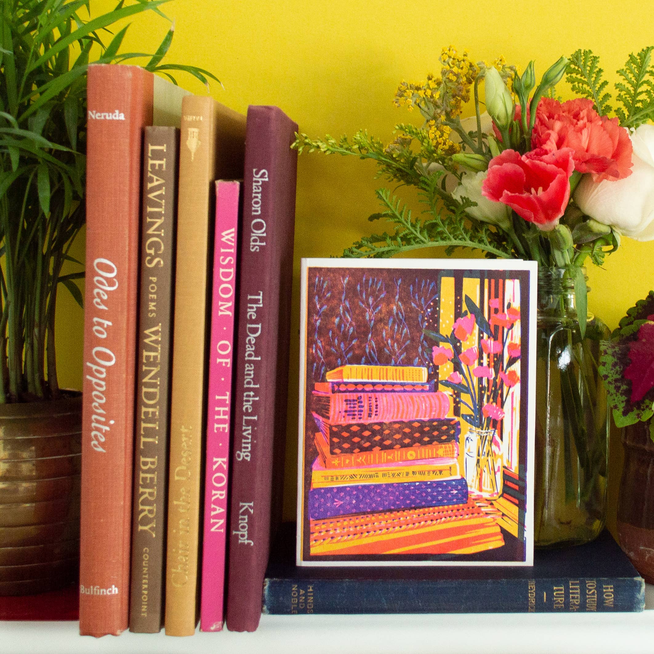 Still Life with Books and Flowers Letterpress Card