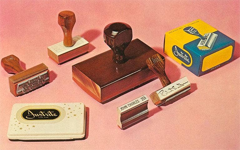 Office Stamps and Ink Pad Postcard