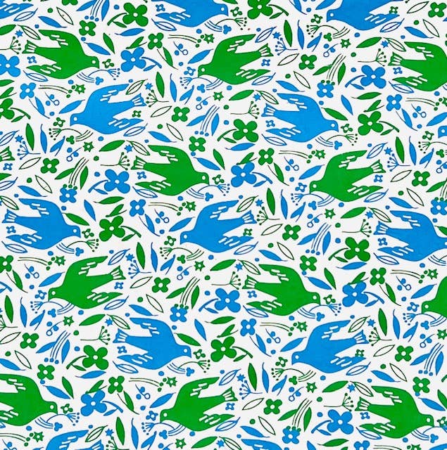 handmade gift wrap / green and blue doves