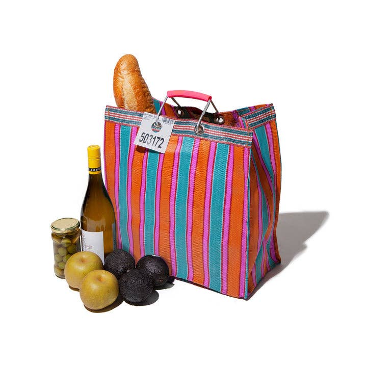 Square Recycled Plastic Stripe Bag