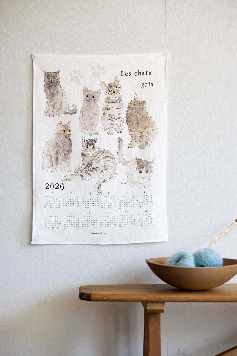 2026 Linen Calendar by Isabelle Boinoit / Gray Cats