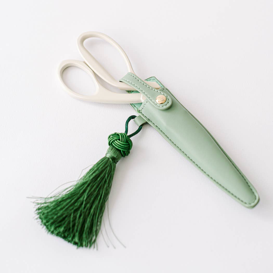 Ivory and Gold Heirloom Scissors with Case -  Sage Green