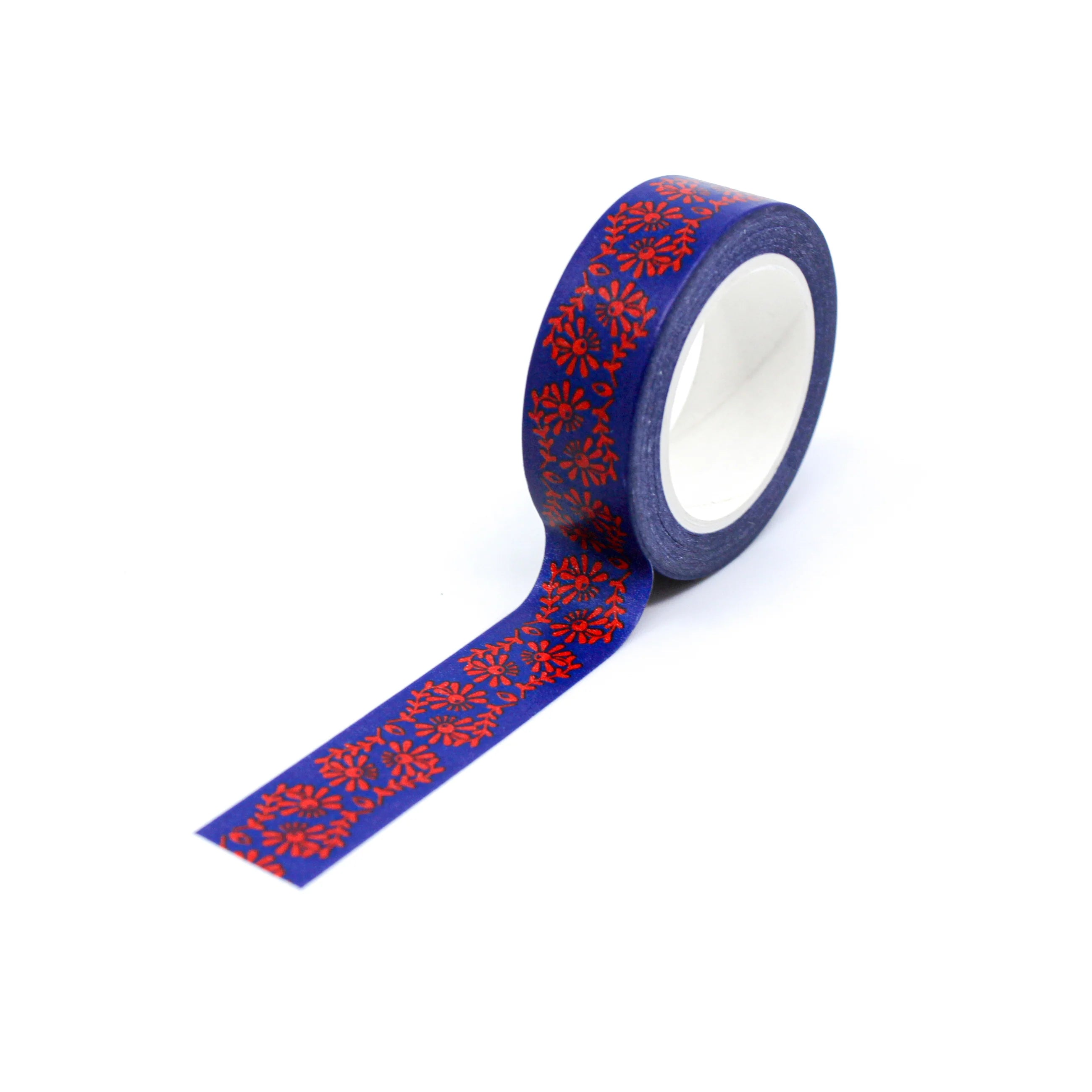 Red Embroidery on Navy Blue Pattern Washi Tape