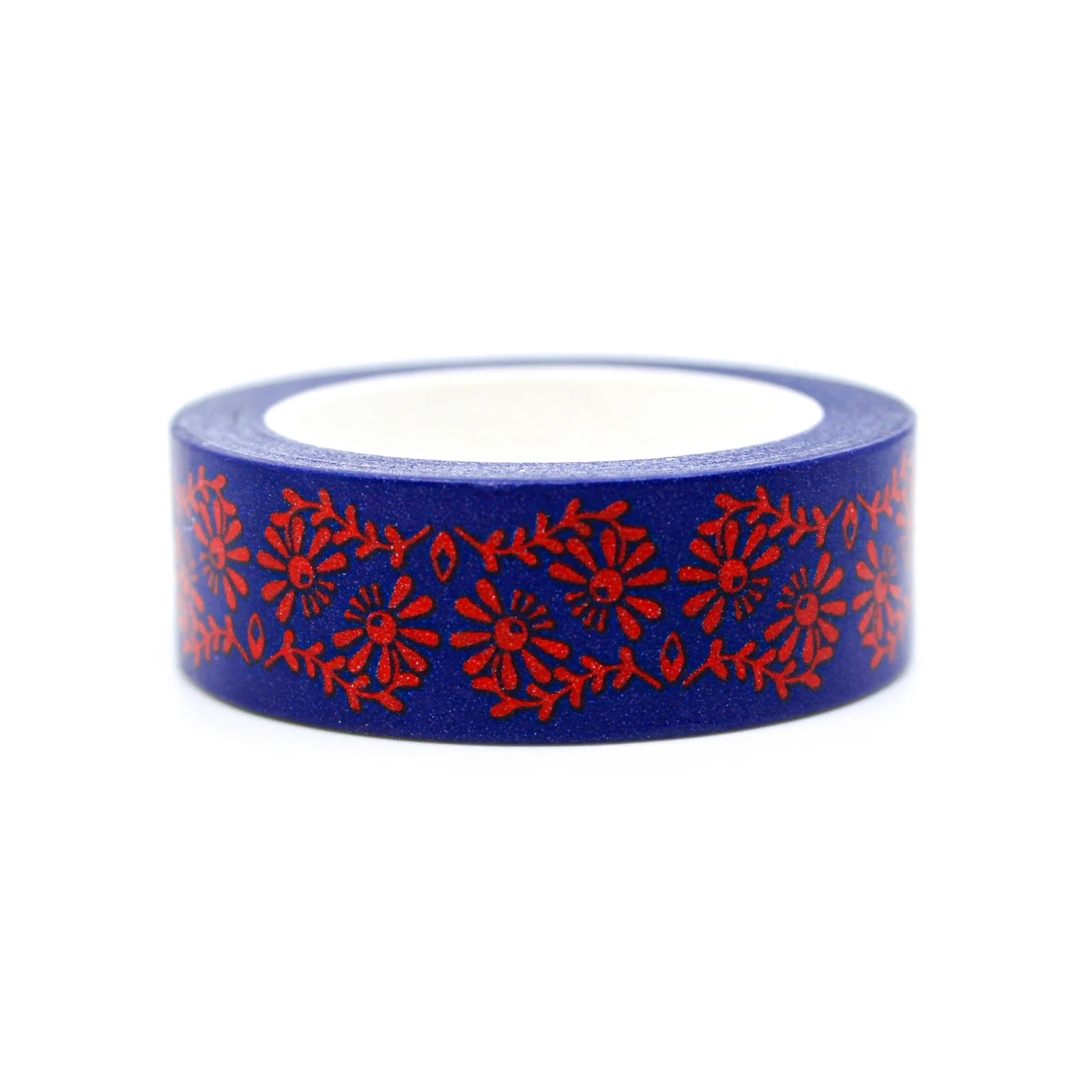 Red Embroidery on Navy Blue Pattern Washi Tape