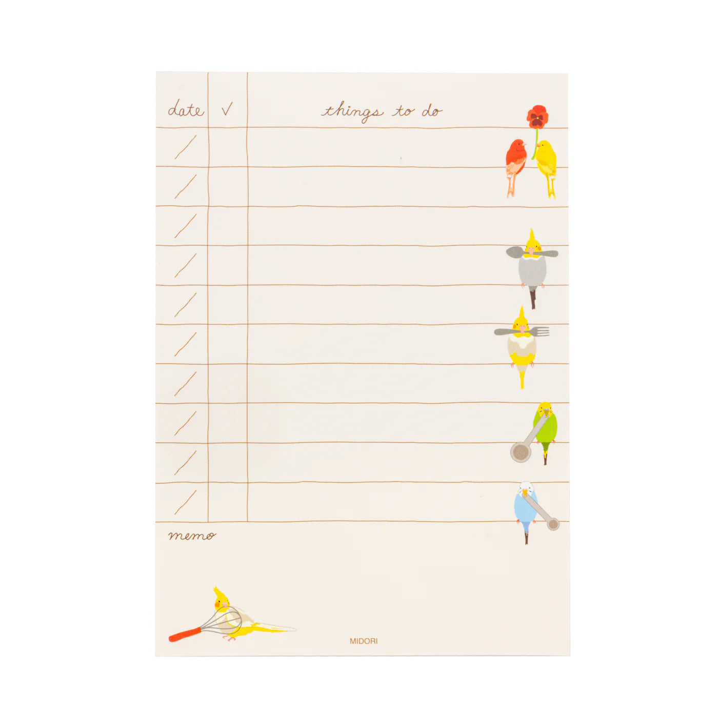 Midori Memo Pad / To Do List Birds