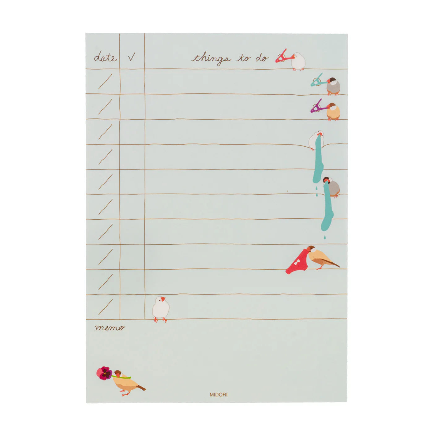 Midori Memo Pad / To Do List Birds