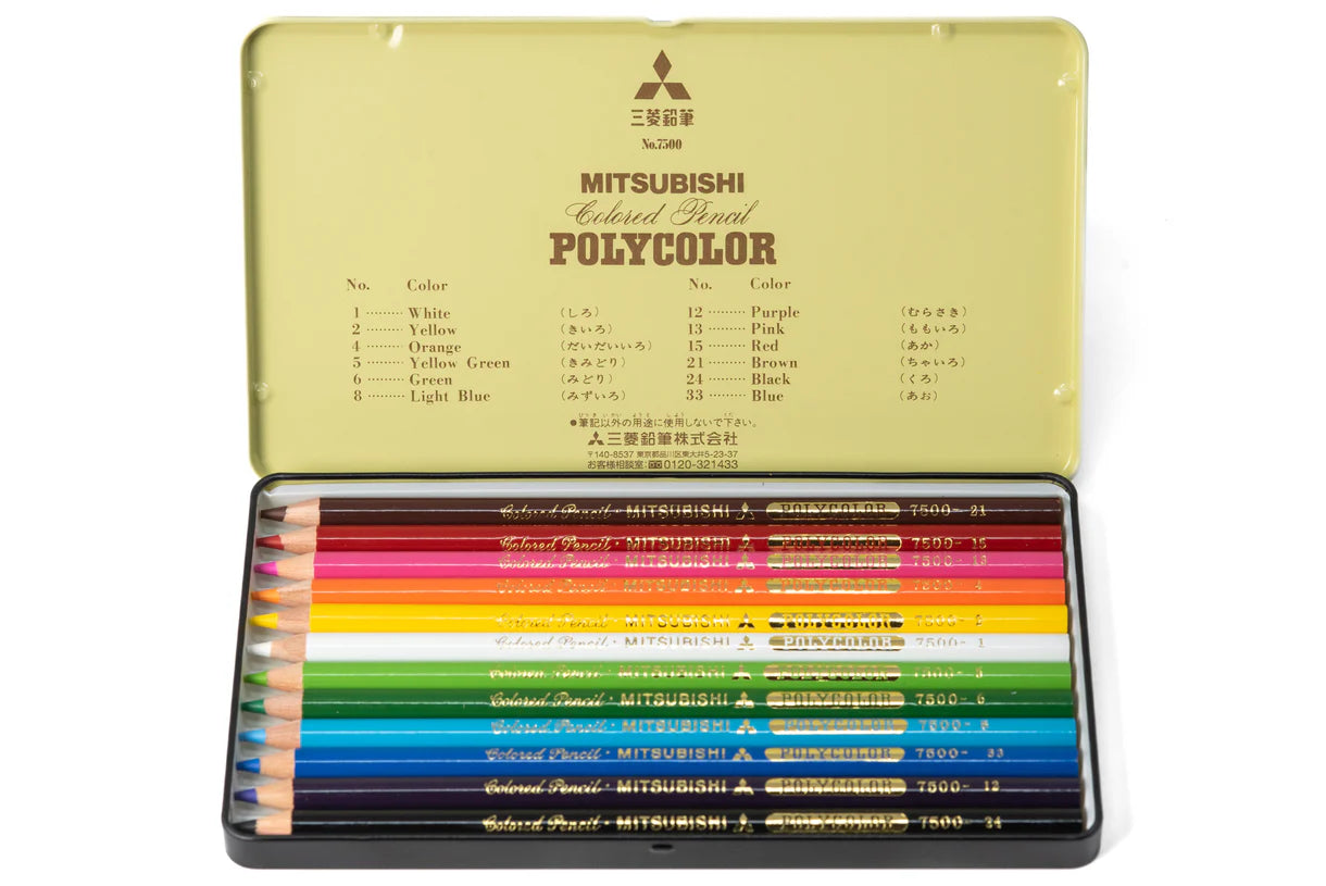 Mitsubishi Polycolor Colored Pencils / 12 Colors