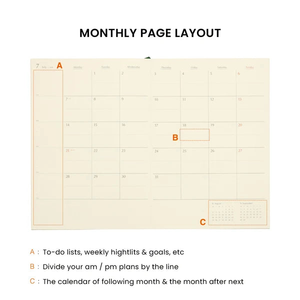 Hightide 2027 Monthly Square Diary / coton A5 / Khaki