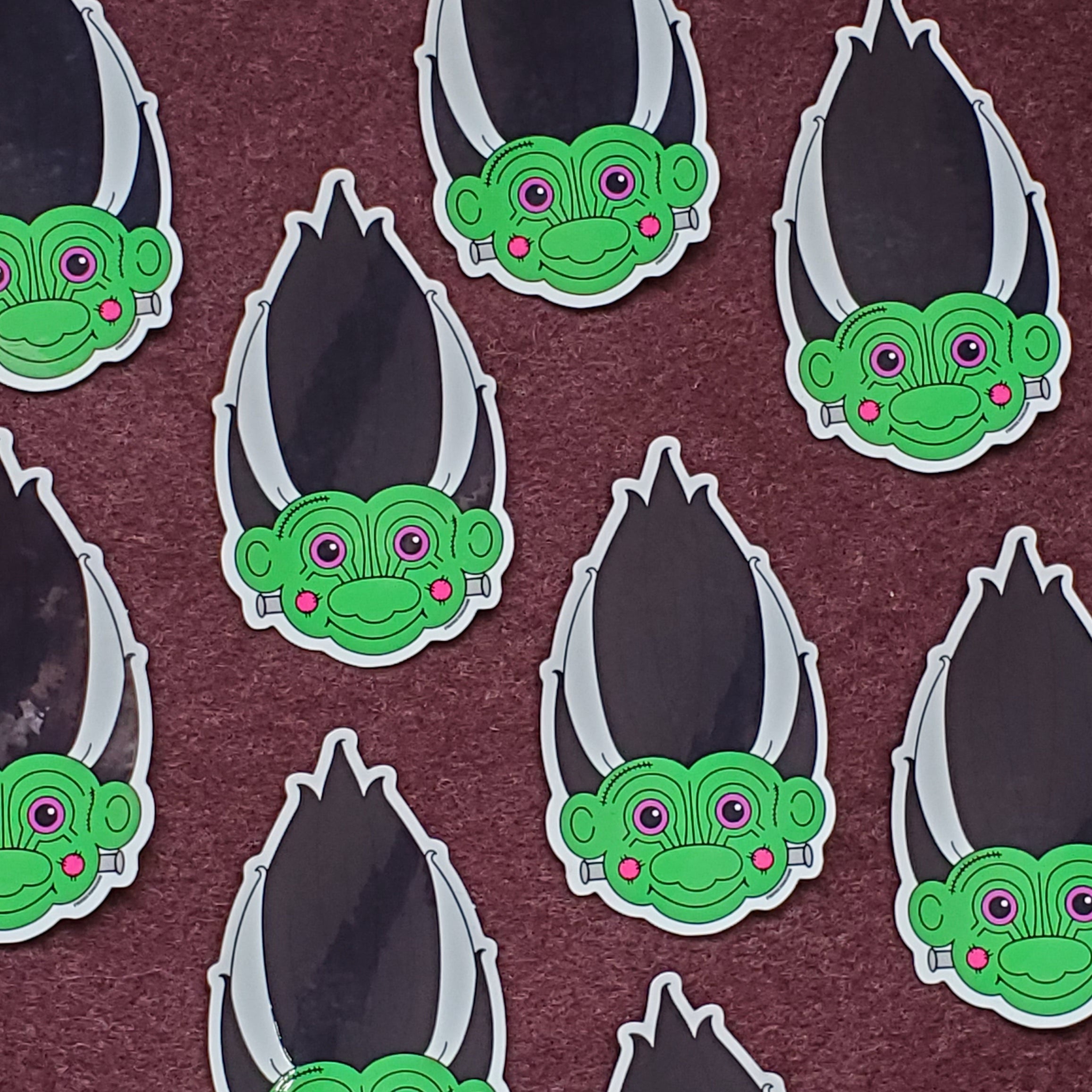 Franken-Troll Doll Head Sticker