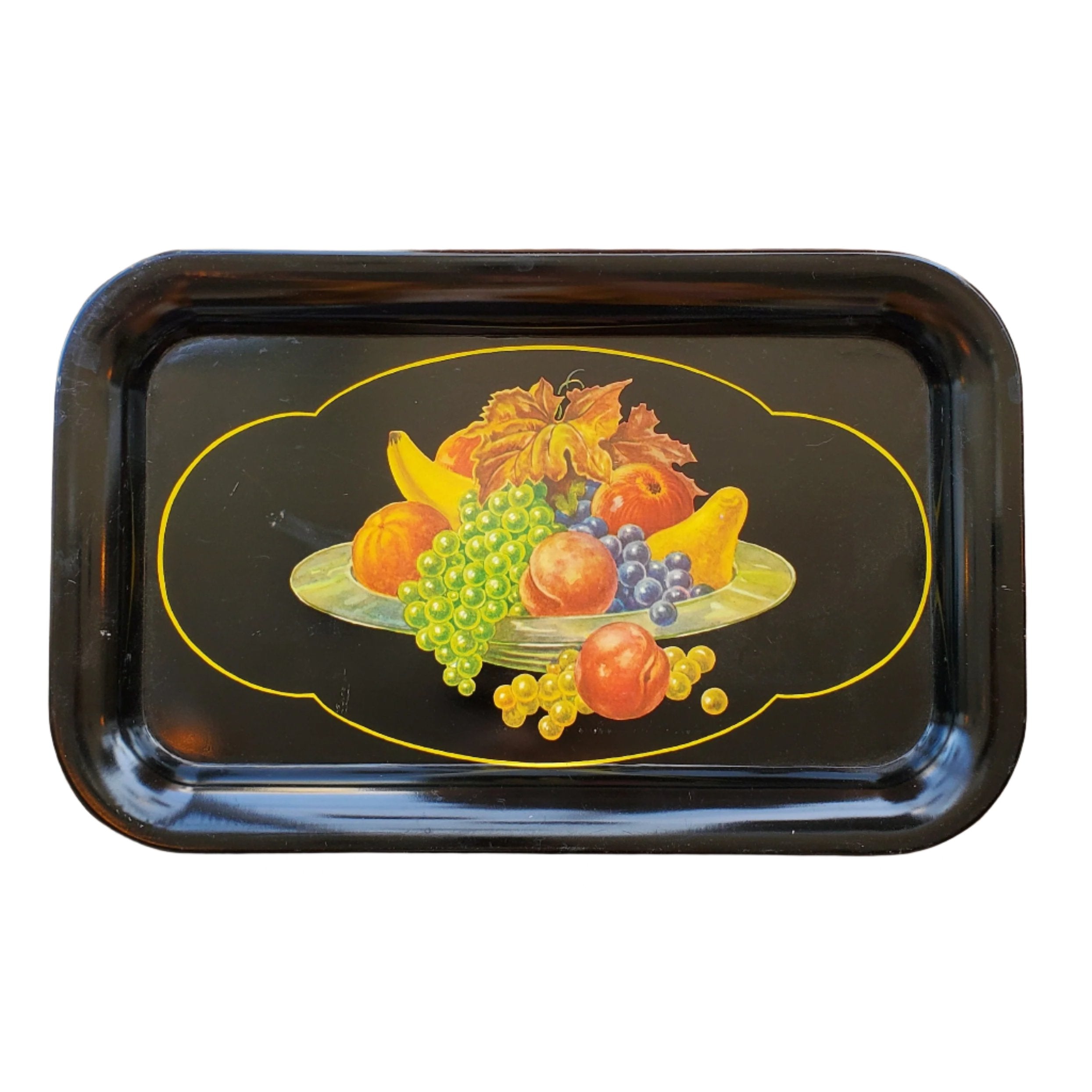 Vintage Tin Tray / Small / Fruit Still-life on Black