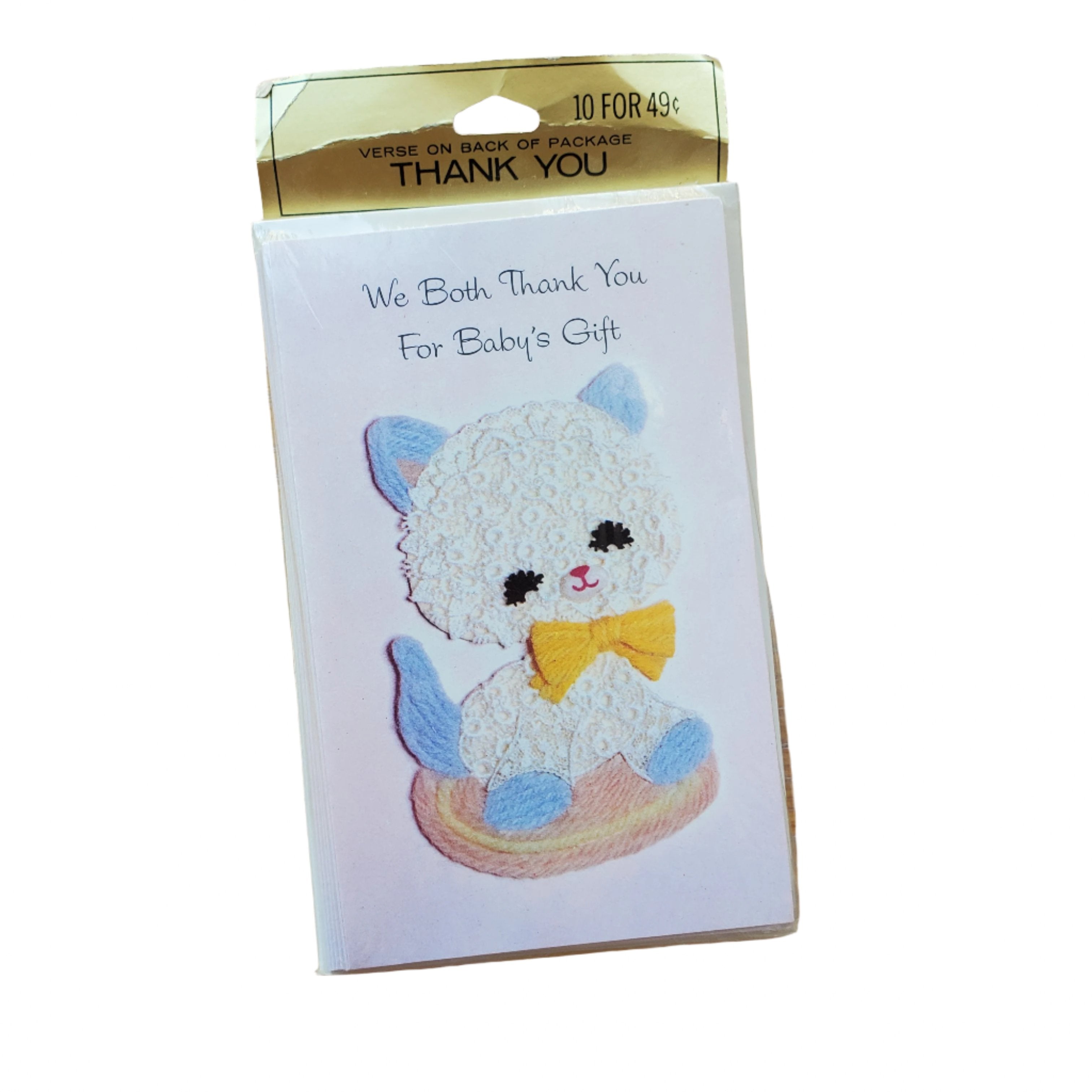 Vintage Crafty Cat "We Both Thank You For Baby's Gift" Card | Set of 10