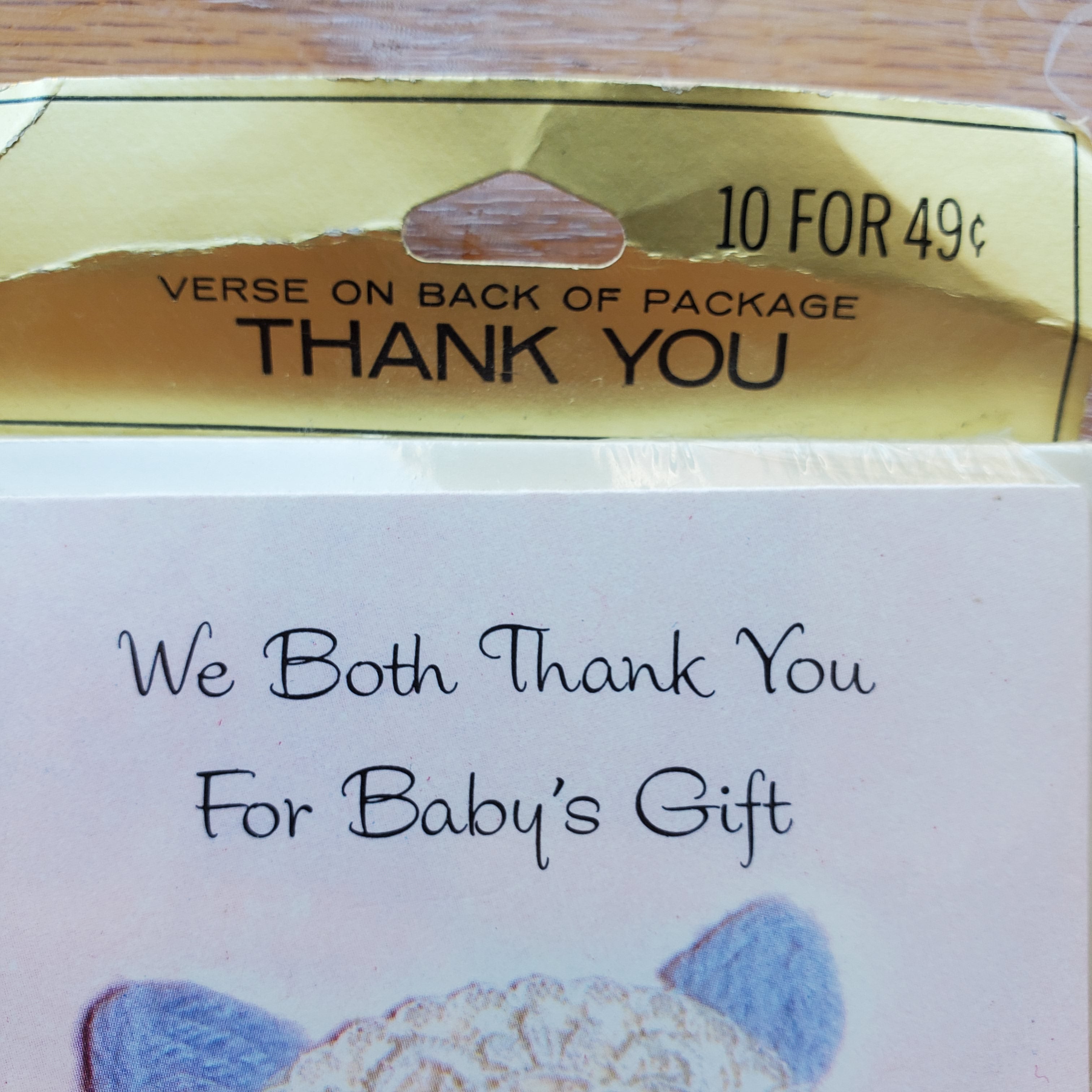 Vintage Crafty Cat "We Both Thank You For Baby's Gift" Card | Set of 10