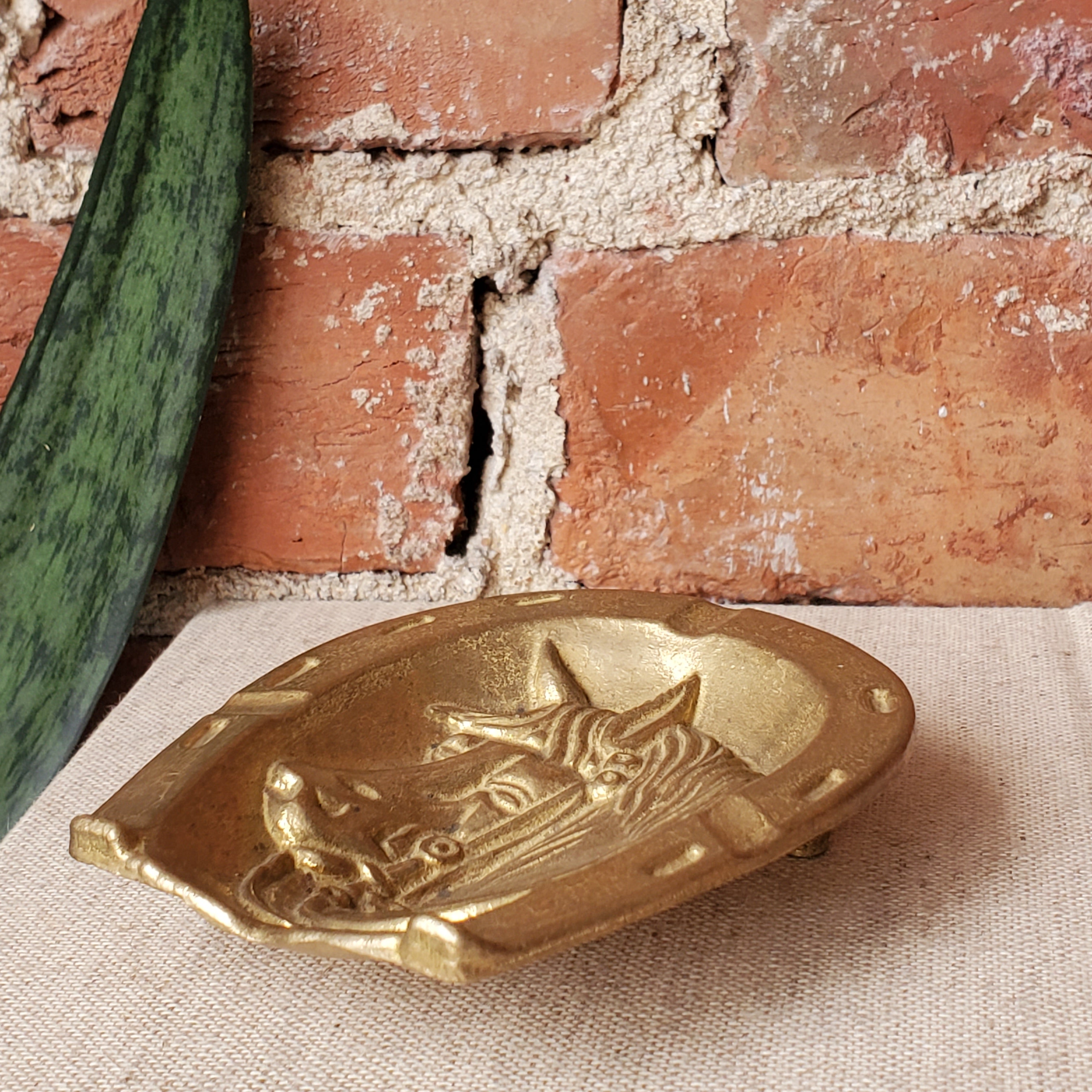 Vintage Brass Horse Ashtray