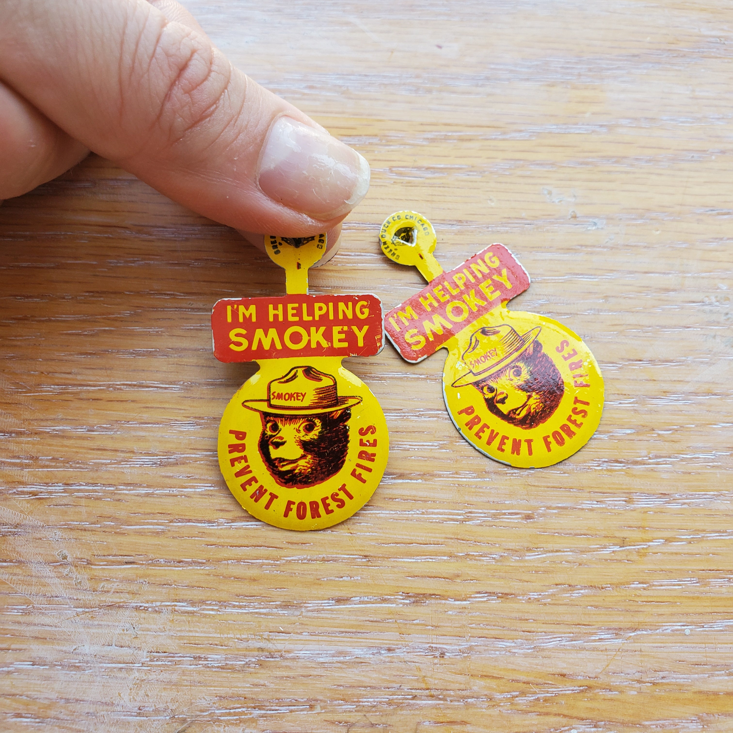 Smokey the Bear Vintage Metal Folding Button