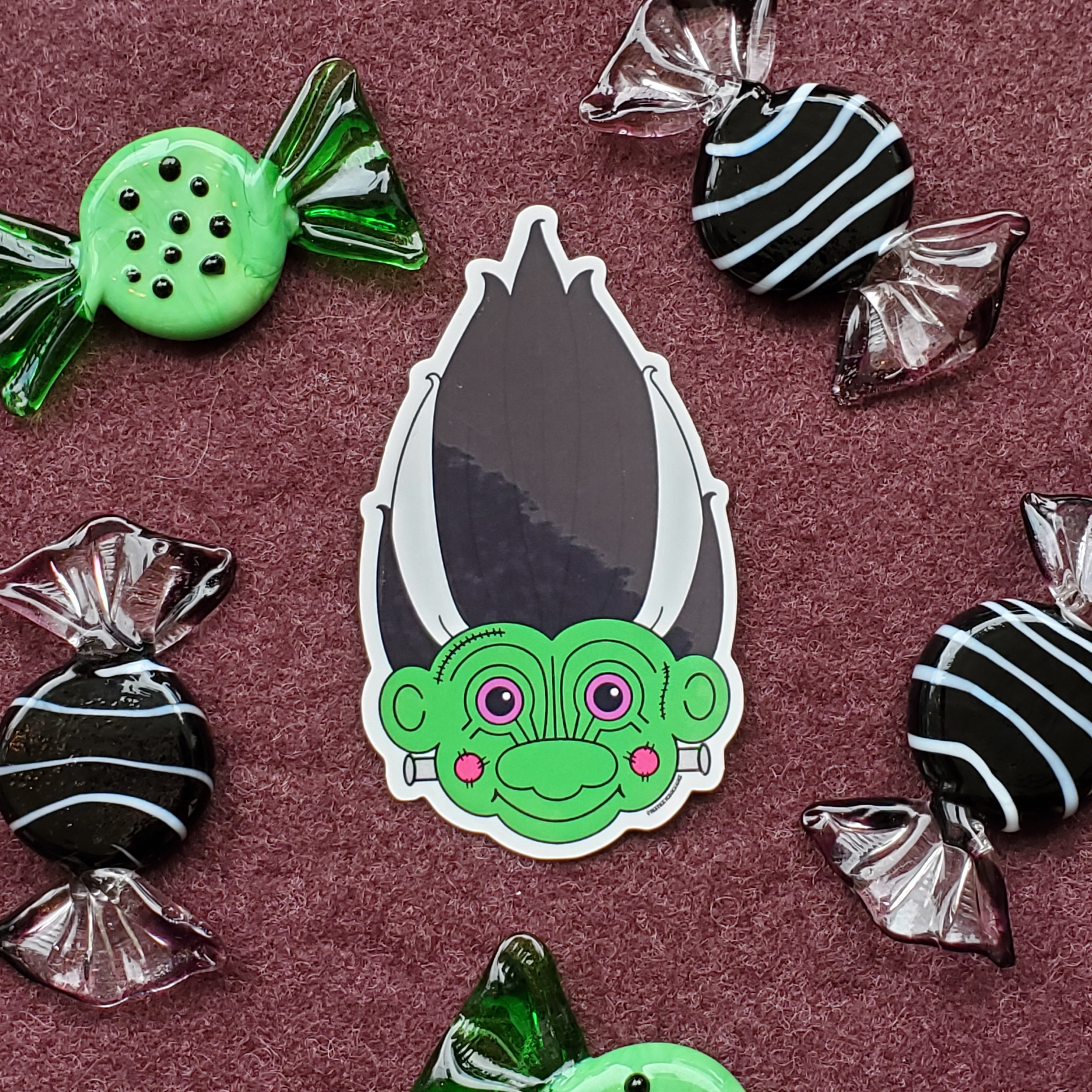 Franken-Troll Doll Head Sticker