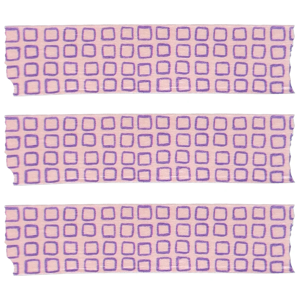 Retro Blue Grid on Pink Washi Tape