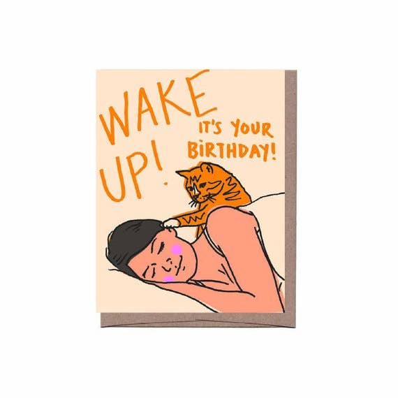 Wake Up Cat Birthday Greeting Card