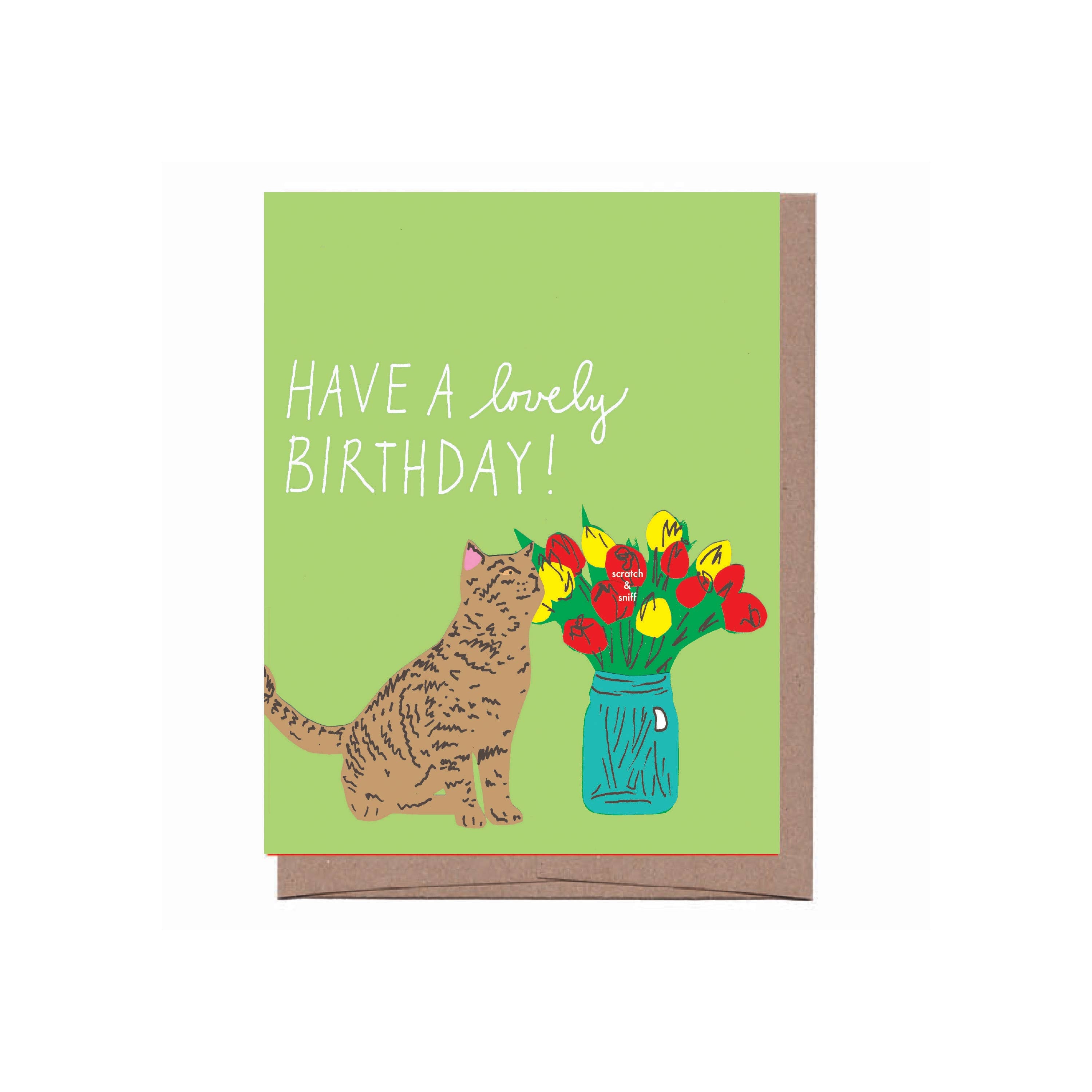 Scratch & Sniff Flower Cat Birthday Greeting Card