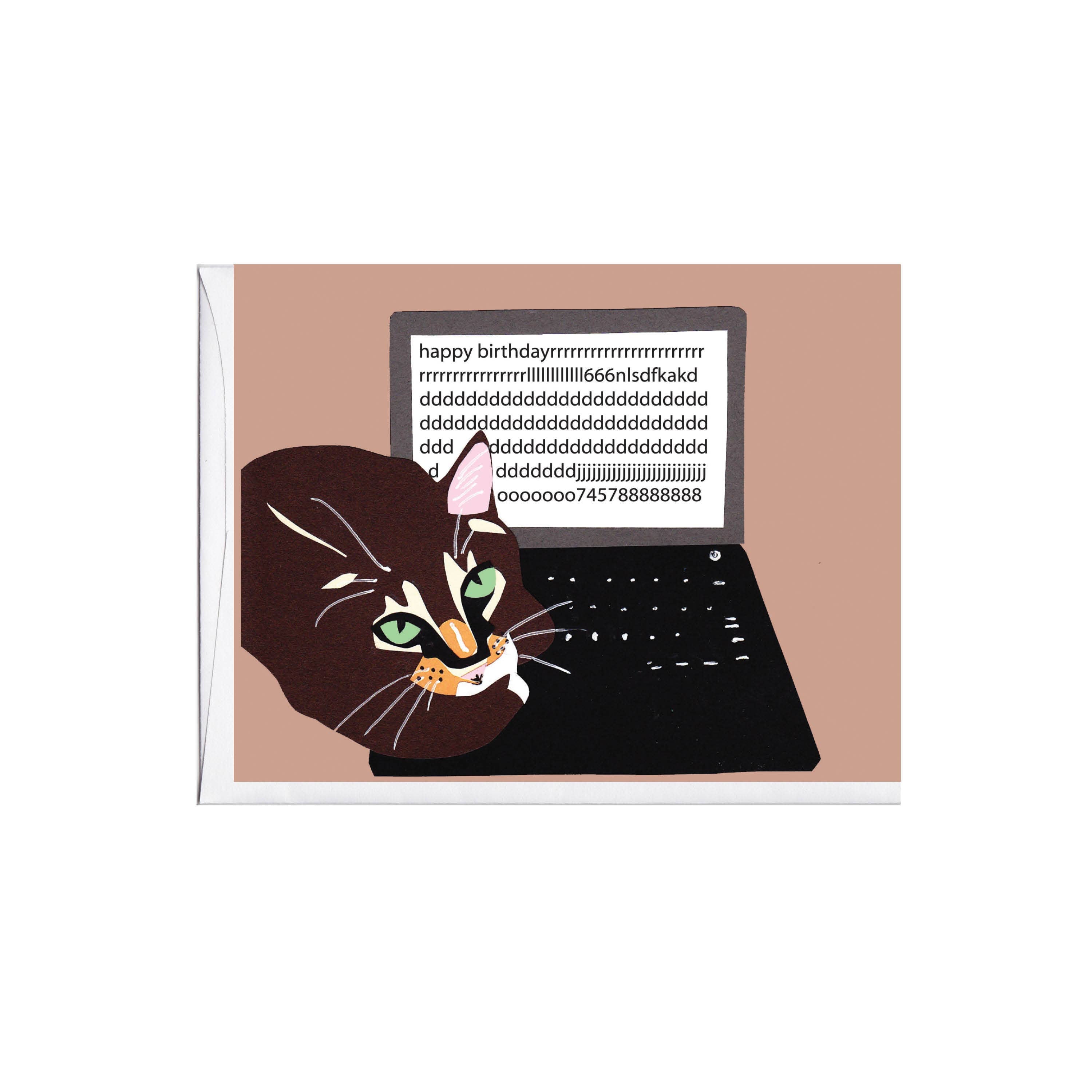 Cat on Keyboard Birthday Greeting Card