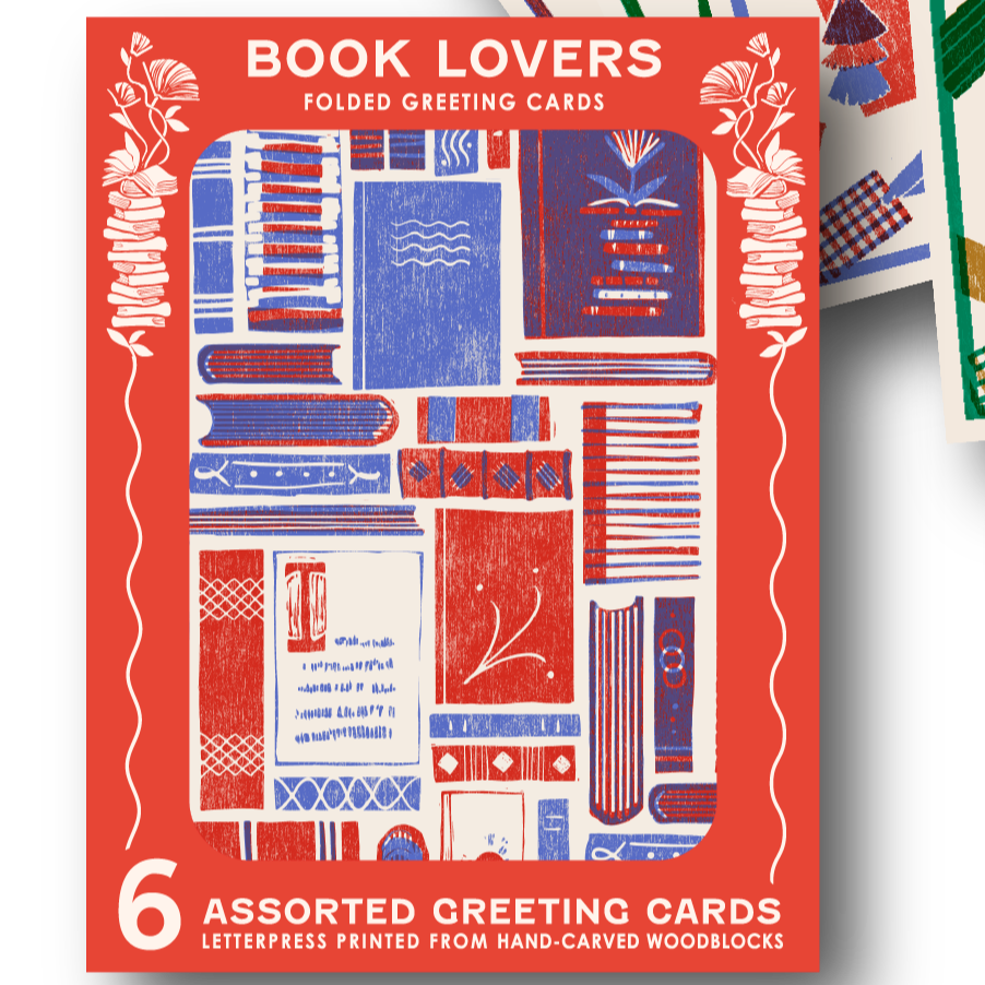 Book Lovers Red/Blue Letterpress Cards Set