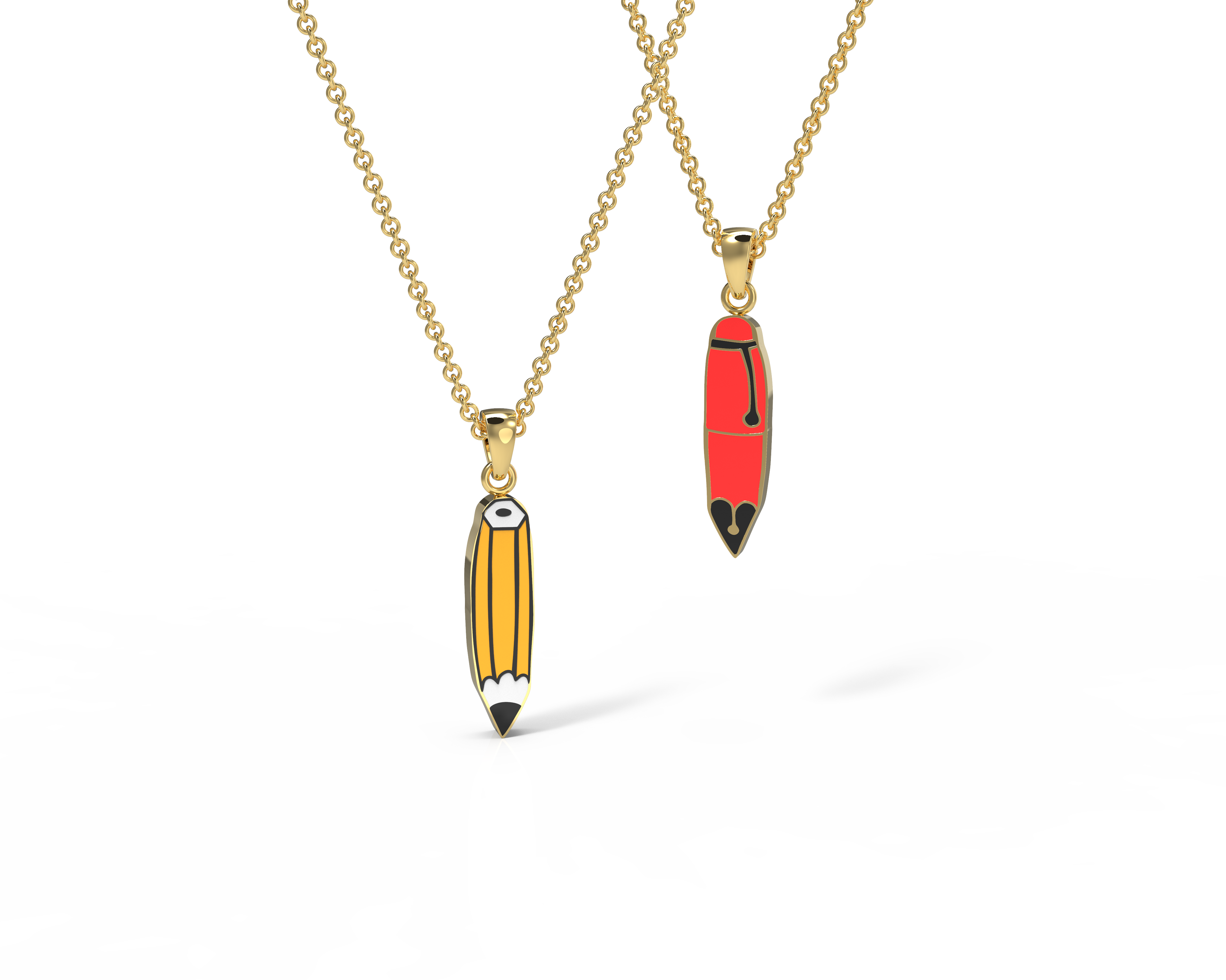 Pen & Pencil Double-Sided Pendant - 18k Gold Dipped Necklace
