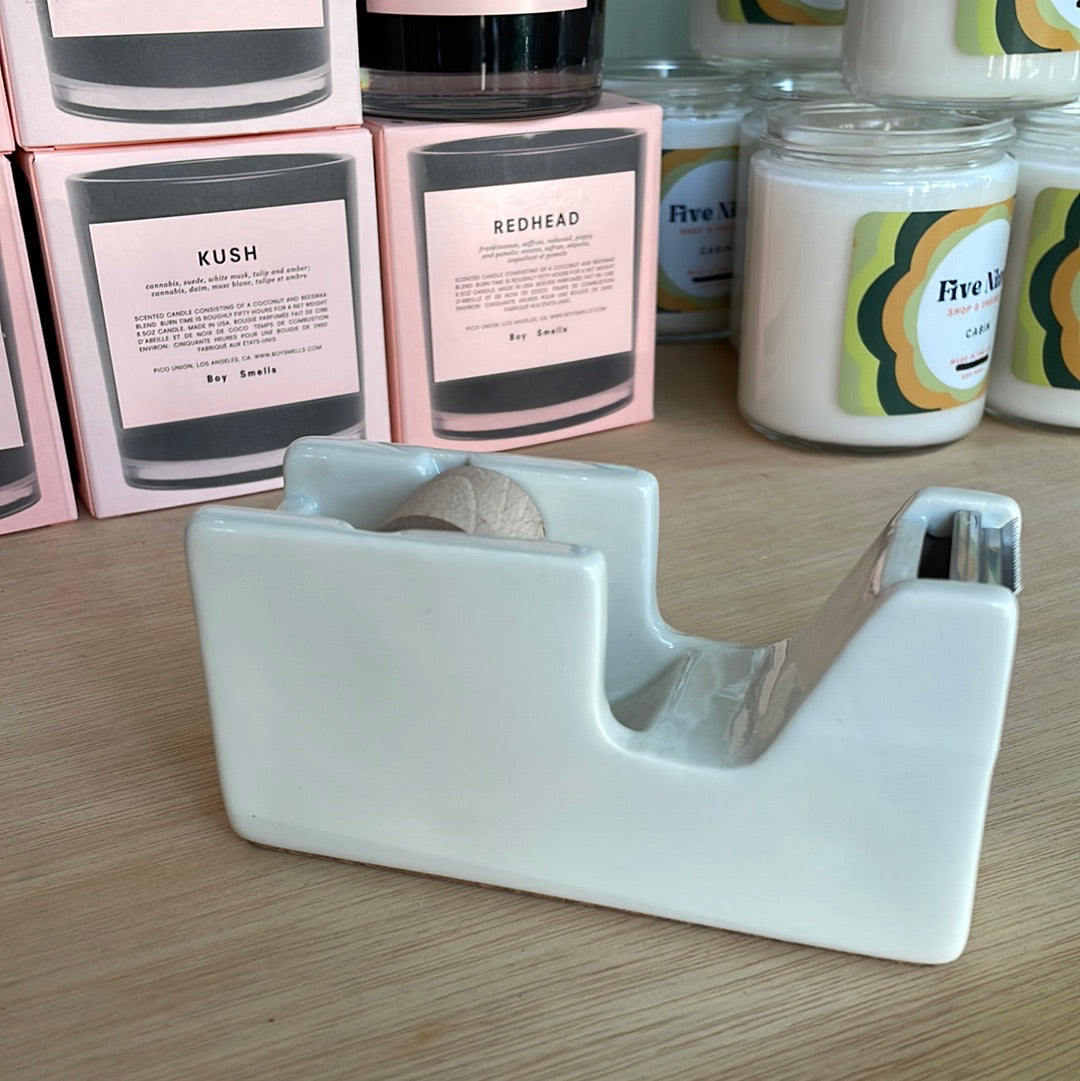 white porcelain tape dispenser / small